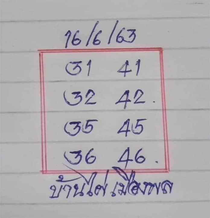 หวยบ้านไผ่ เมืองพล ประจำงวด 16/06/2563
