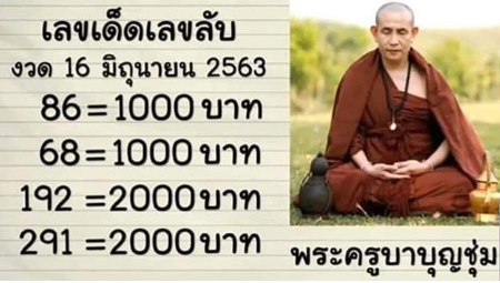 เลขเด็ดเลขลับครูบาบุญชุ่ม ประจำงวด 16/06/2563