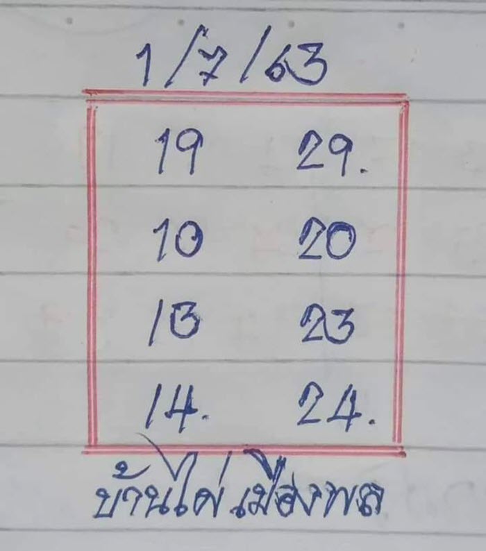 หวยบ้านไผ่เมืองพล ประจำงวด 01/07/2563