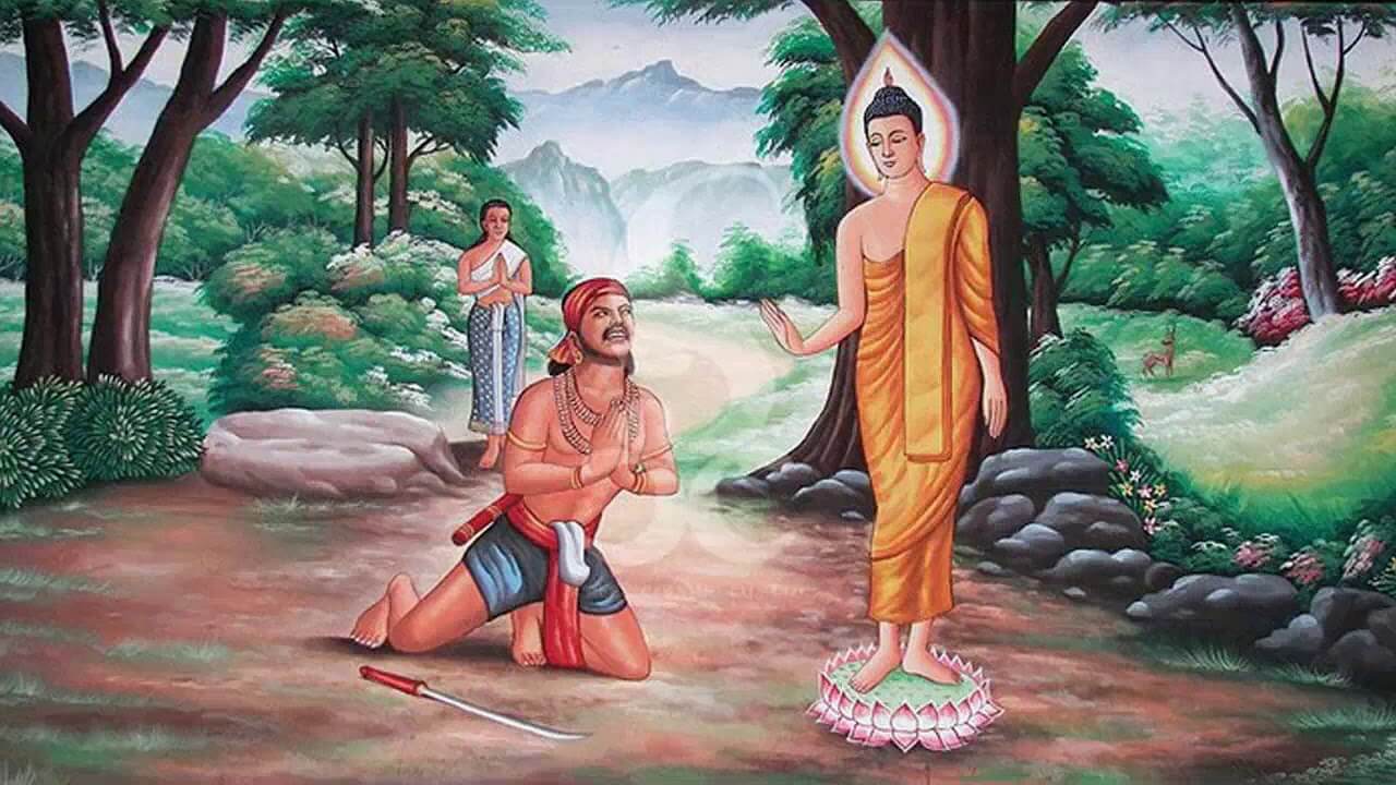 องคุลีมาลกลับตัวกลับใจ ตัดสินใจบวชกับพระพุทธเจ้า