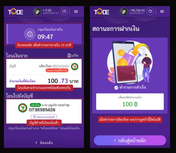 สถานะฝากด่วนแบบด่วน