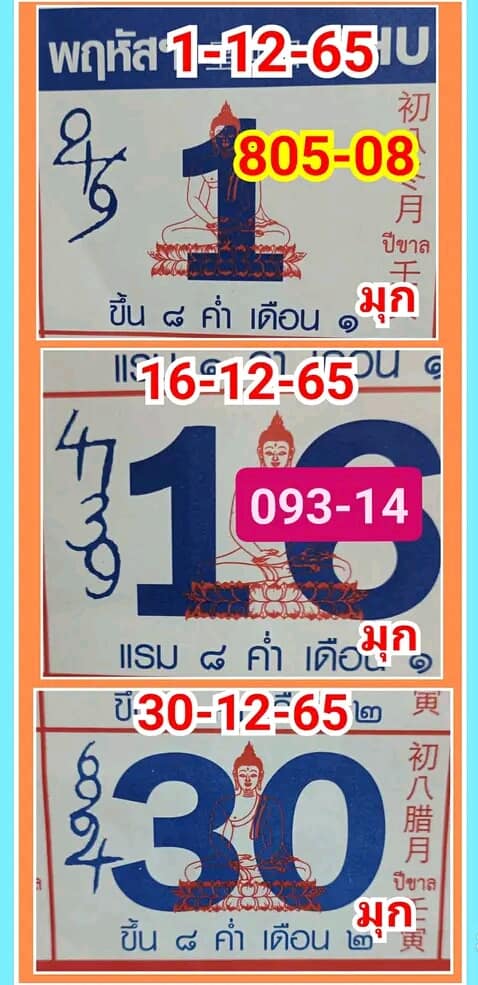 เลขเด็ดหวยปฏิทิน 30/12/65